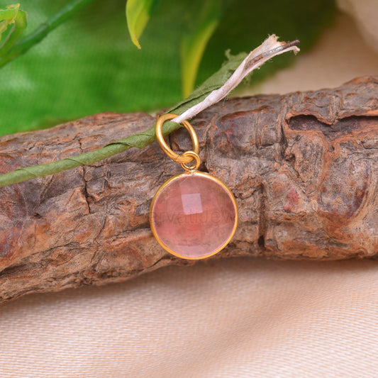 Natural Cherry Quartz Charm, 18k Solid Gold Charm, Cherry Quartz Charm, Solid Gold Charm, Quartz Pendant, Charm Necklace, Handmade Charms
