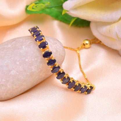 AA Sapphire Tennis Gold Vermeil Bracelet, 4x6 Oval Bracelet, Solid 925 Silver Bracelet, September Birthstone Bracelet, Engagement Bracelet
