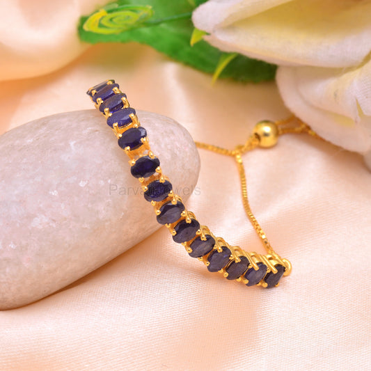 AA Sapphire Tennis Gold Vermeil Bracelet, 4x6 Oval Bracelet, Solid 925 Silver Bracelet, September Birthstone Bracelet, Engagement Bracelet