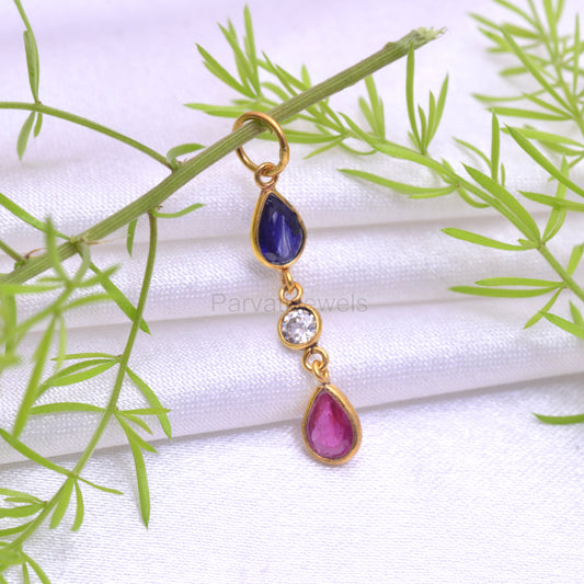 Natural Sapphire Moissanite Ruby Gemstone Charm, Solid 18K Gold Charm, Ruby Moissanite Cut Charm, Gift for her, PARVATI JEWELS, Solid 18k