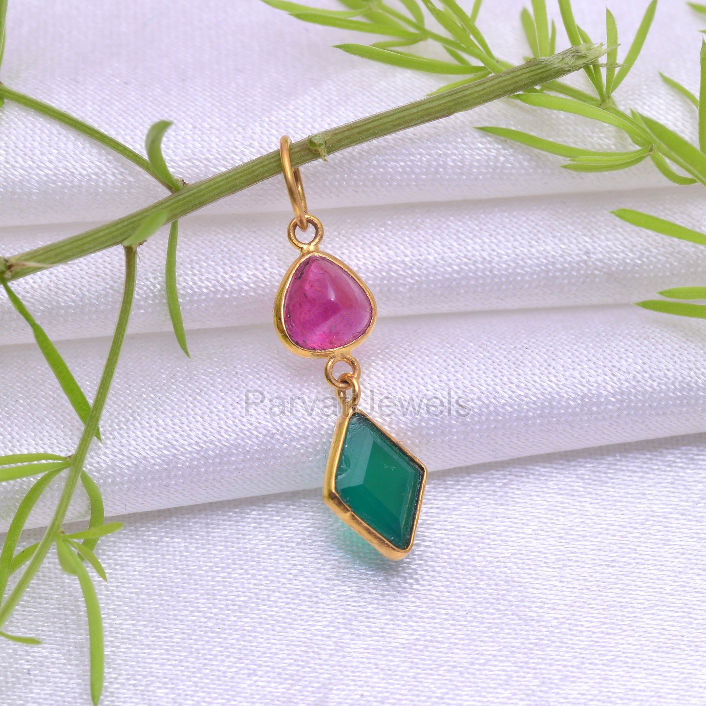 Natural Ruby Gemstone Charm, Solid 18K Gold Charm Pendant, Green Onyx Gold Charm, Minimal Charm, Birthstone Charm ,Handmade Charm Pendant18K