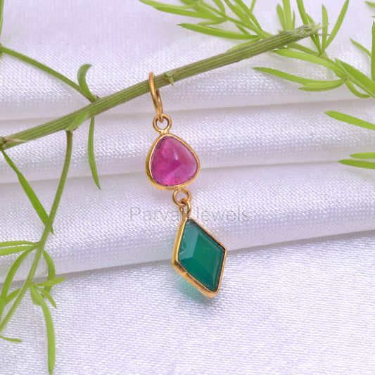 Natural Ruby Gemstone Charm, Solid 18K Gold Charm Pendant, Green Onyx Gold Charm, Minimal Charm, Birthstone Charm ,Handmade Charm Pendant18K