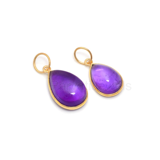 Natural Amethyst Charm, 18k Solid Gold Charm, Amethyst Charm, Gold Charm Necklace, Gold Charm Pendant, Handmade Gold Charm, 7x10 & 8x12 Pear Charm Pendant