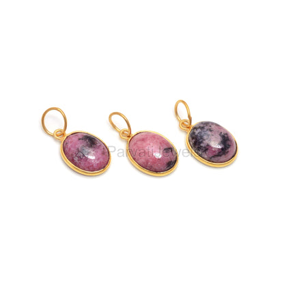 Natural Rhodonite Oval Charm, Solid 18k Gold Charm, Rhodonite Charm Pendant, Gold Charm, Charm Pendant, Charm Necklace, Handmade Gold Charm,