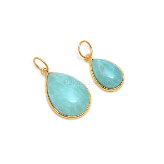 Natural Amazonite Charm, 18k Solid Gold Charm, Amazonite Charm, Gold Charm, Charm Pendant, Handmade Charm, 7x10 & 8x12 Pear Charm Pendant