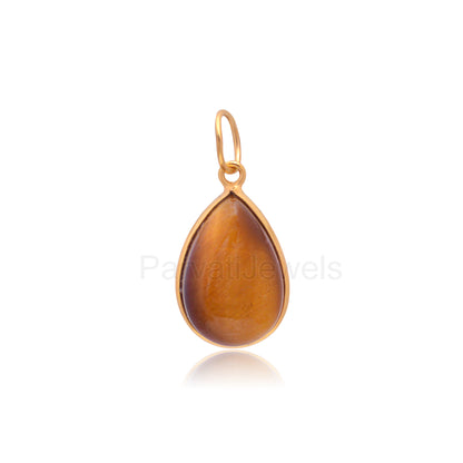 Natural Tiger's Eye Charm, Solid 18K Gold Charm, Tiger's Eye Charm, Gold Charm Pendant, Handmade Gold Charm, 7x10 & 8x12 Pear Charm Pendant