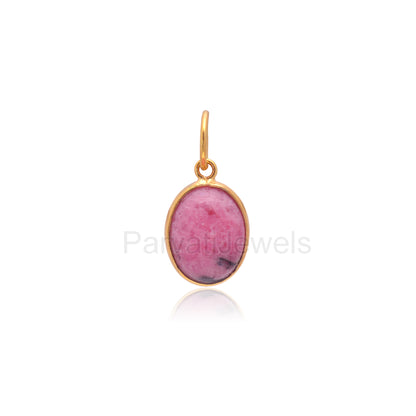 Natural Rhodonite Oval Charm, Solid 18k Gold Charm, Rhodonite Charm Pendant, Gold Charm, Charm Pendant, Charm Necklace, Handmade Gold Charm,
