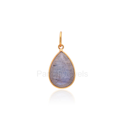 Natural Blue Labradorite Charm, 18k Solid Gold Charm, Labradorite Charm, Gold Charm Pendant, Handmade Charm, 7x10 & 8x12 Pear Charm Pendant