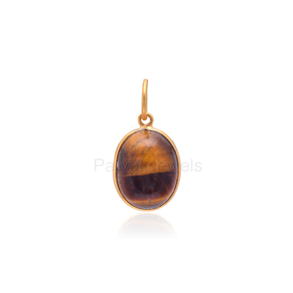 Natural Tiger's Eye Charm, 18k Solid Gold Charm, Brown Tiger's Eye Charm, Gold Charm Pendant, Handmade Charm, 6x8 & 8x10 Oval Charm Pendant
