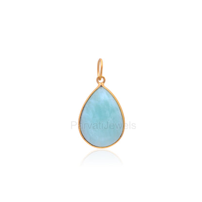 Natural Amazonite Charm, 18k Solid Gold Charm, Amazonite Charm, Gold Charm, Charm Pendant, Handmade Charm, 7x10 & 8x12 Pear Charm Pendant
