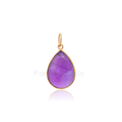 Natural Amethyst Charm, 18k Solid Gold Charm, Amethyst Charm, Gold Charm Necklace, Gold Charm Pendant, Handmade Gold Charm, 7x10 & 8x12 Pear Charm Pendant