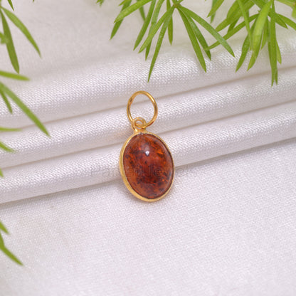 Natural Amber Oval Charm, Solid 18K Gold Charm, Yellow Amber Charm, Gold Charm, November Birthstone, Charm Necklace, Handmade Charm Pendant