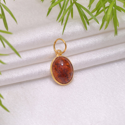 Natural Amber Oval Charm, Solid 18K Gold Charm, Yellow Amber Charm, Gold Charm, November Birthstone, Charm Necklace, Handmade Charm Pendant
