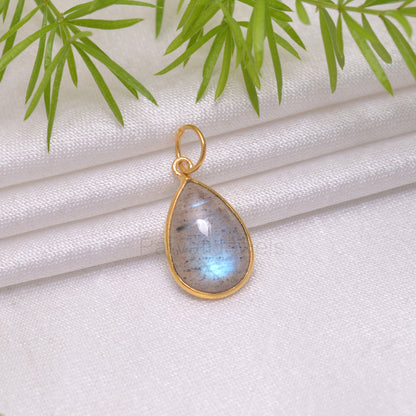 Natural Blue Labradorite Charm, 18k Solid Gold Charm, Labradorite Charm, Gold Charm Pendant, Handmade Charm, 7x10 & 8x12 Pear Charm Pendant