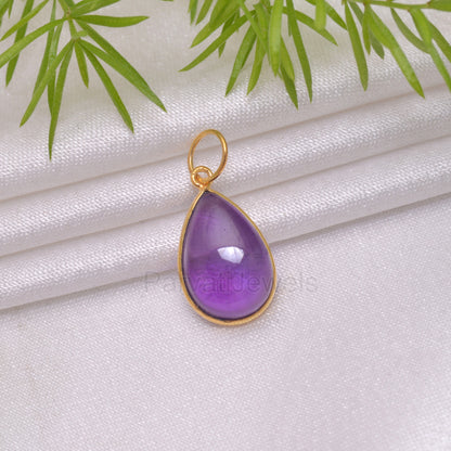 Natural Amethyst Charm, 18k Solid Gold Charm, Amethyst Charm, Gold Charm Necklace, Gold Charm Pendant, Handmade Gold Charm, 7x10 & 8x12 Pear Charm Pendant