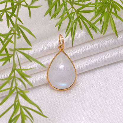 Natural Rainbow Moonstone Charm, 18k Solid Gold Charm, Moonstone Charm, Gold Charm Pendant, Handmade Charm, 7x10 & 8x12 Pear Charm Pendant