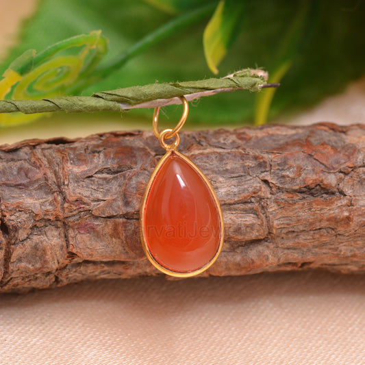 Natural Red Carnelian Charm, 18k Solid Gold Charm, Carnelian Charm, Gold Charm Pendant, Handmade Gold Charm, 7x10 &amp; 8x12 Pear Charm Pendant