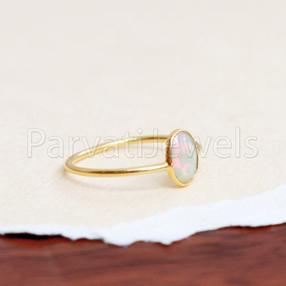 Ethiopian Opal Ring, 14k Solid Gold Ring, Handmade Gold Ring, Ethiopian Opal Gold Ring, Minimalist Gold Ring, Dainty Ring, Gift for Her