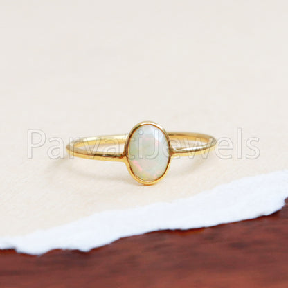 Ethiopian Opal Ring, 14k Solid Gold Ring, Handmade Gold Ring, Ethiopian Opal Gold Ring, Minimalist Gold Ring, Dainty Ring, Gift for Her