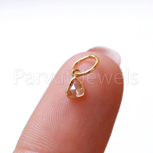 Diamond Polki Charm, Rare EP Rose Cut Diamond 18 k Gold Charm, Solid 18 Carat Gold, English Polki Charms, NATURAL Rose Cut Diamond.