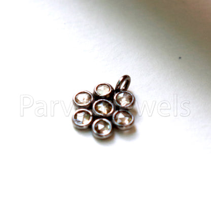 Natural Diamond Charm, Black Rhodium Charm, Rose Cut Diamond Charm, 925 Sterling Silver Charm, Real Diamond Charm, Solid Silver Charm