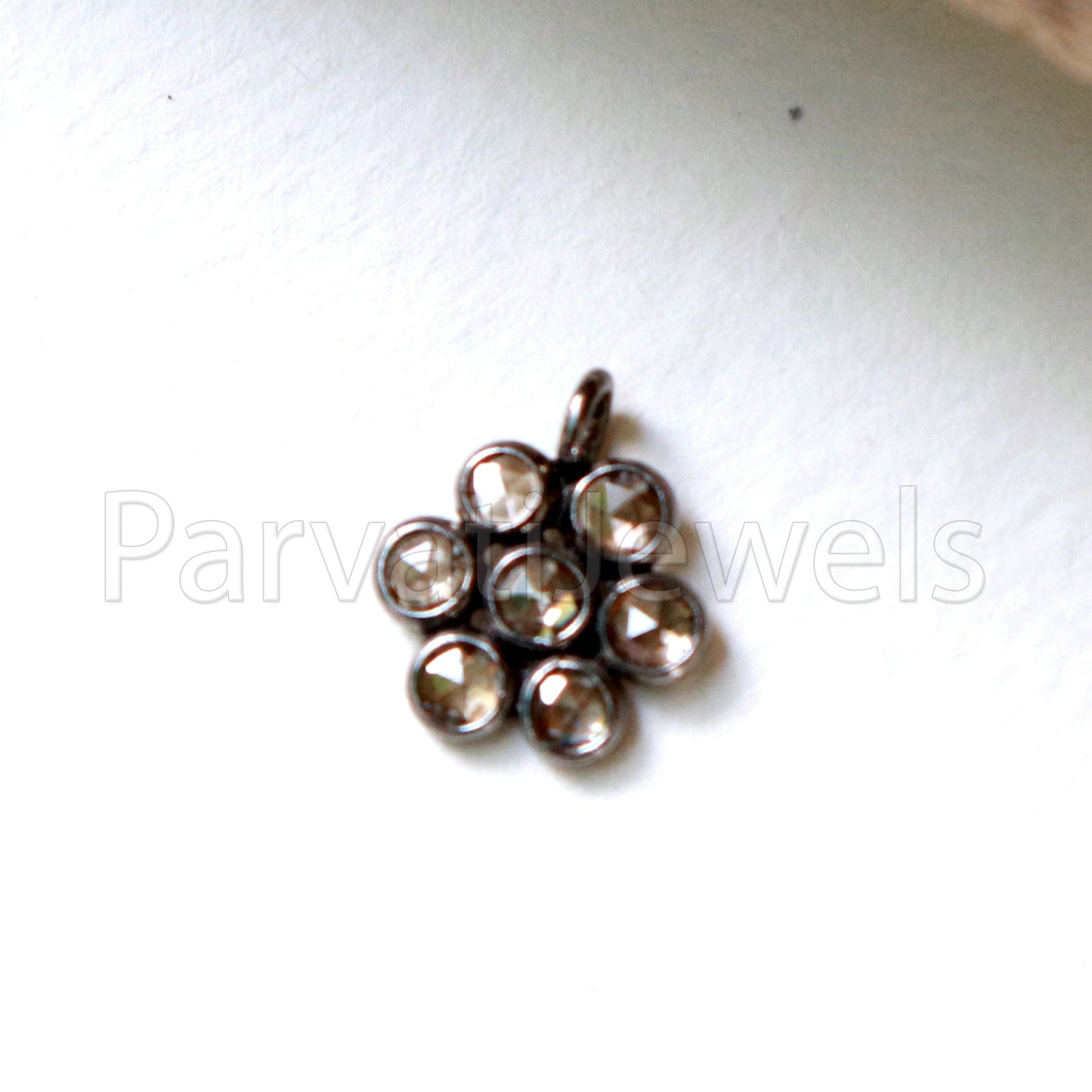 Natural Diamond Charm, Black Rhodium Charm, Rose Cut Diamond Charm, 925 Sterling Silver Charm, Real Diamond Charm, Solid Silver Charm