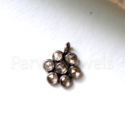 Natural Diamond Charm, Black Rhodium Charm, Rose Cut Diamond Charm, 925 Sterling Silver Charm, Real Diamond Charm, Solid Silver Charm