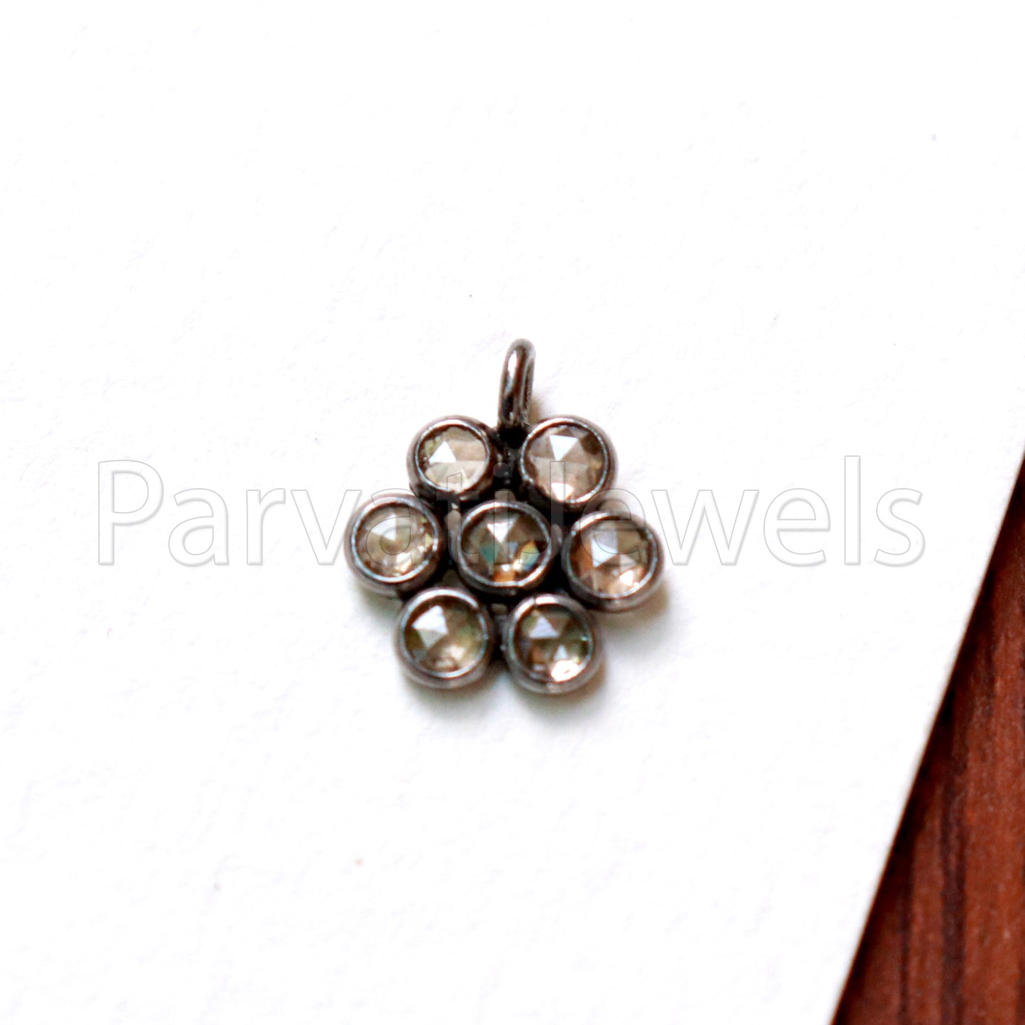 Natural Diamond Charm, Black Rhodium Charm, Rose Cut Diamond Charm, 925 Sterling Silver Charm, Real Diamond Charm, Solid Silver Charm