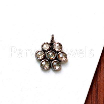 Natural Diamond Charm, Black Rhodium Charm, Rose Cut Diamond Charm, 925 Sterling Silver Charm, Real Diamond Charm, Solid Silver Charm