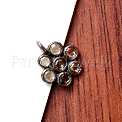 Natural Diamond Charm, Black Rhodium Charm, Rose Cut Diamond Charm, 925 Sterling Silver Charm, Real Diamond Charm, Solid Silver Charm