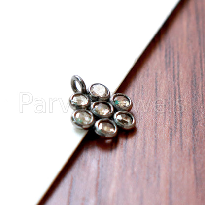 Natural Diamond Charm, Black Rhodium Charm, Rose Cut Diamond Charm, 925 Sterling Silver Charm, Real Diamond Charm, Solid Silver Charm