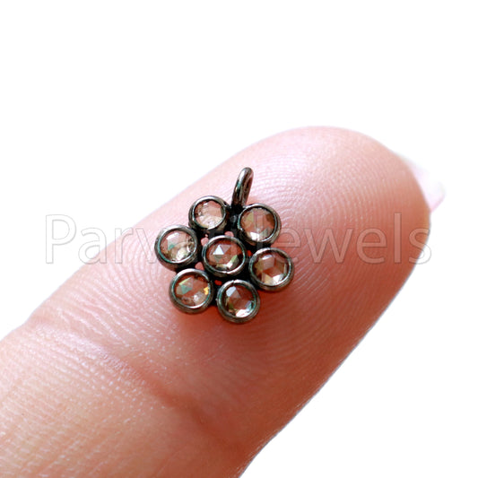 Natural Diamond Charm, Black Rhodium Charm, Rose Cut Diamond Charm, 925 Sterling Silver Charm, Real Diamond Charm, Solid Silver Charm