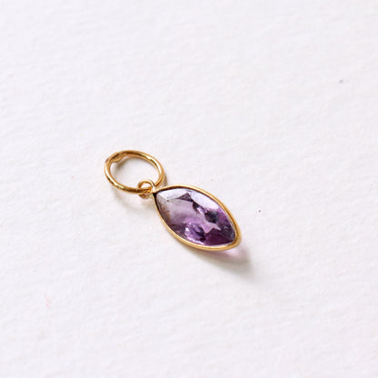 Natural Amethyst Charm, 18k Solid Gold Charm, Natural Amethyst Charm, Marquise Gold Charm, Charm Pendant, Charm Necklace, Handmade Gold Charm, Gift for Her
