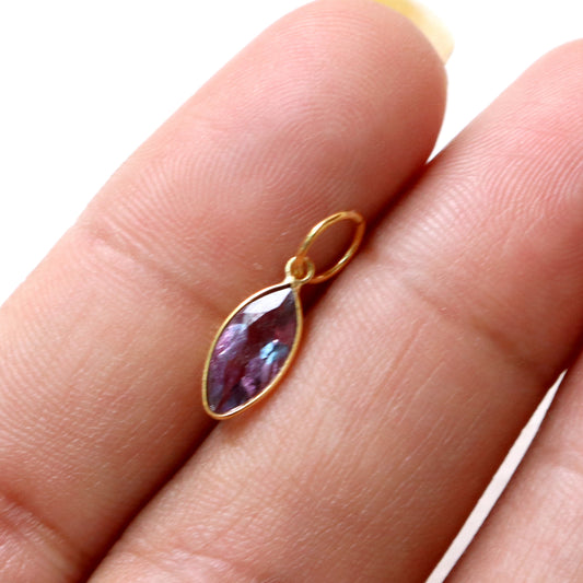 Natural Amethyst Charm, 18k Solid Gold Charm, Natural Amethyst Charm, Marquise Gold Charm, Charm Pendant, Charm Necklace, Handmade Gold Charm, Gift for Her