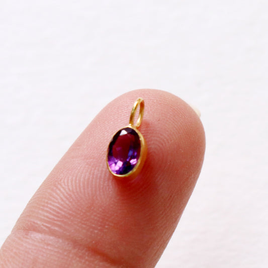 Amethyst Charm, 18k Solid Gold Charm, Natural Amethyst Charm, Gold Charm, Charm Pendant, Charm Necklace, Handmade Gold Charm, Gfit for Her