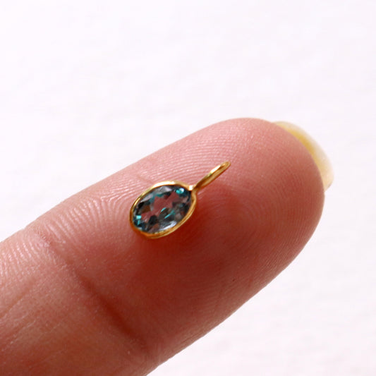 Blue Topaz Charm, 18k Solid Gold Charm, Natural Blue Topaz Charm, Gold Charm, Charm Pendant, Charm Necklace, Handmade Gold Charm