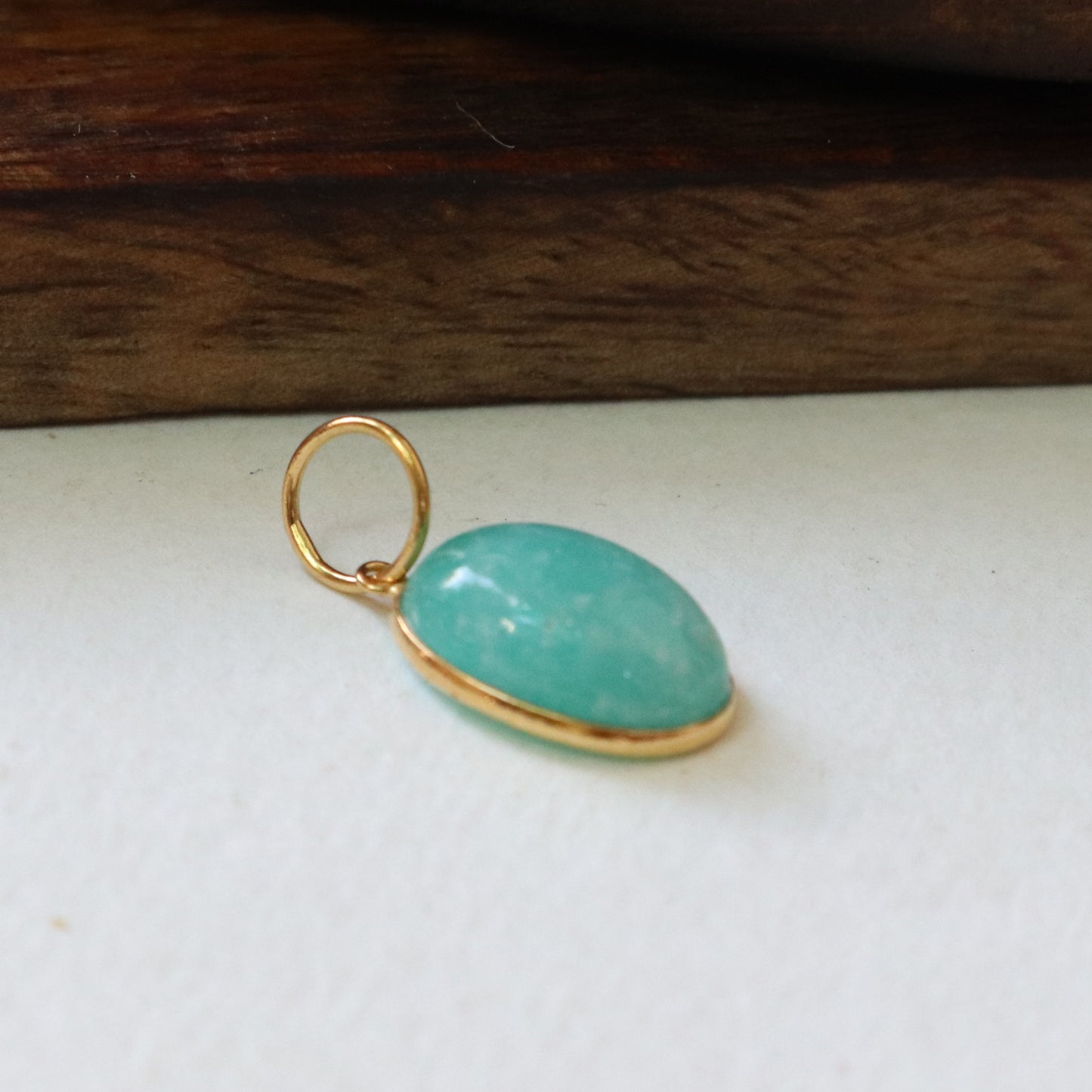 Natural Amazonite Charm, 18k Solid Gold Charm, AA Amazonite Charm, Gold Charm, Charm Pendant, Charm Necklace, Handmade Gold Charm, Gift for Her Charm