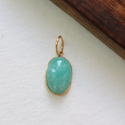 Natural Amazonite Charm, 18k Solid Gold Charm, AA Amazonite Charm, Gold Charm, Charm Pendant, Charm Necklace, Handmade Gold Charm, Gift for Her Charm