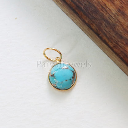 Blue Copper Turquoise Charm, 18K gold charm pendant, Handmade Gold Charm, Blue Turquoise Charm, Turquoise Dainty Charm, Minimalist Pendant