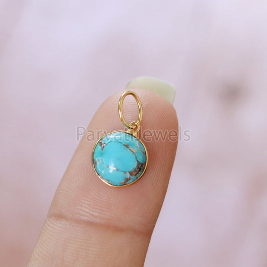 Blue Copper Turquoise Charm, 18K gold charm pendant, Handmade Gold Charm, Blue Turquoise Charm, Turquoise Dainty Charm, Minimalist Pendant
