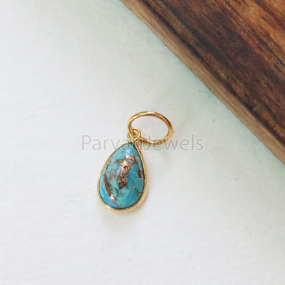 Blue Copper Turquoise Charm, 18K gold charm pendant, Handmade Gold Charm, Blue Turquoise Charm, Turquoise Dainty Charm, Minimalist Pendant