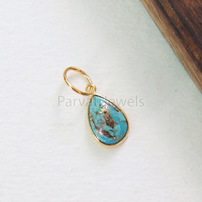 Blue Copper Turquoise Charm, 18K gold charm pendant, Handmade Gold Charm, Blue Turquoise Charm, Turquoise Dainty Charm, Minimalist Pendant