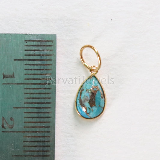 Blue Copper Turquoise Charm, 18K gold charm pendant, Handmade Gold Charm, Blue Turquoise Charm, Turquoise Dainty Charm, Minimalist Pendant