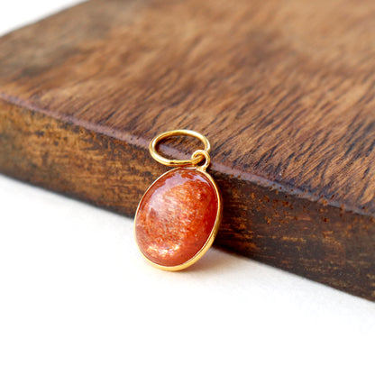 Sunstone Charm, 18k Solid Gold Charm, Natural Sunstone Charm, Gold Charm, Charm Pendant, Charm Necklace, Handmade Gold Charm, Gift for Her
