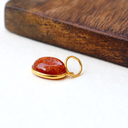 Sunstone Charm, 18k Solid Gold Charm, Natural Sunstone Charm, Gold Charm, Charm Pendant, Charm Necklace, Handmade Gold Charm, Gift for Her