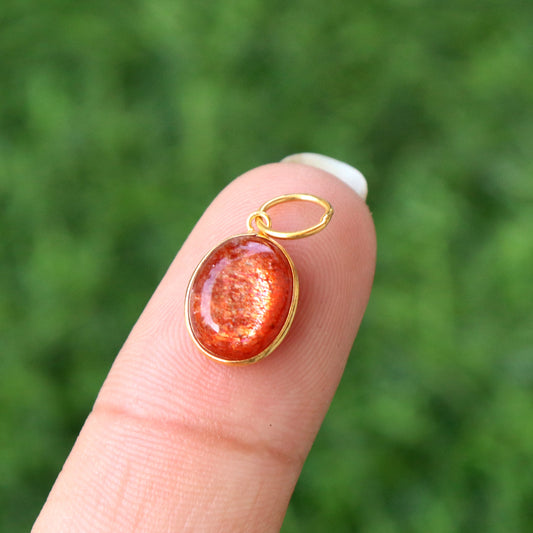 Sunstone Charm, 18k Solid Gold Charm, Natural Sunstone Charm, Gold Charm, Charm Pendant, Charm Necklace, Handmade Gold Charm, Gift for Her