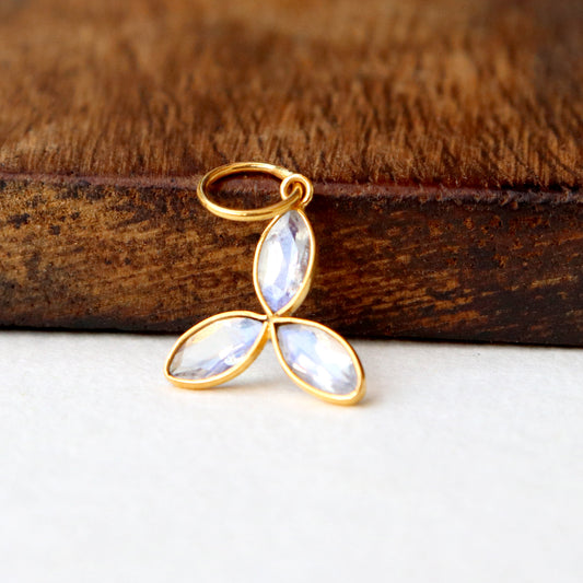 Natural Blue Rainbow Moonstone Charm, 18k Solid Gold Charm, Faceted Moonstone Charm, Gold Charm, Charm Pendant, Charm Necklace, Handmade Gold Charm