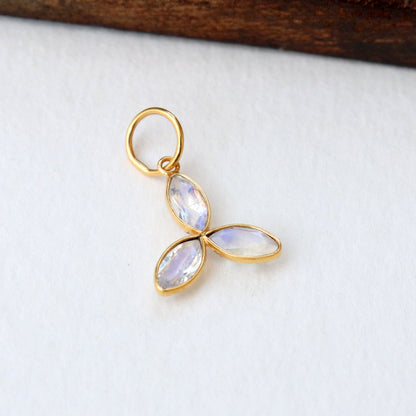 Natural Blue Rainbow Moonstone Charm, 18k Solid Gold Charm, Faceted Moonstone Charm, Gold Charm, Charm Pendant, Charm Necklace, Handmade Gold Charm
