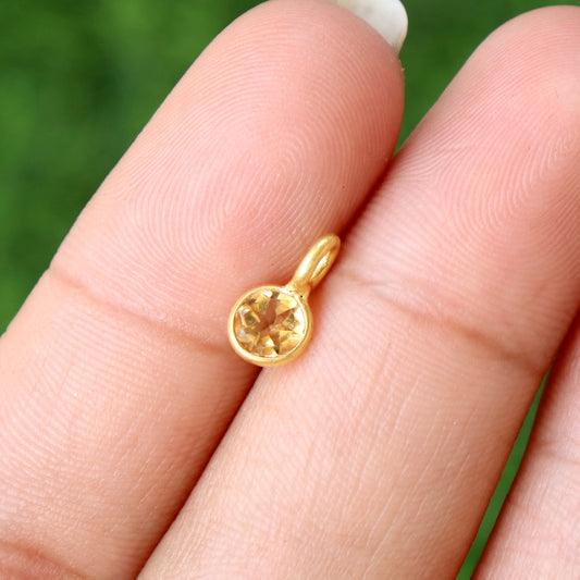 Citrine Charm, 18k Solid Gold Charm, Natural Citrine Charm, Gold Charm, Charm Pendant, Charm Necklace, Handmade Gold Charm