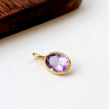 Amethyst Charm, 18k Solid Gold Charm, Natural Amethyst Charm, Gold Charm, Charm Pendant, Charm Necklace, Handmade Gold Charm, Gfit for Her